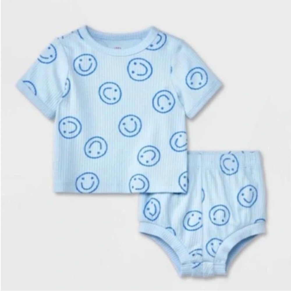 Newborn Baby Cat & Jack Blue Smiley Face Outfit Baby Boy Baby Girl Matching Set